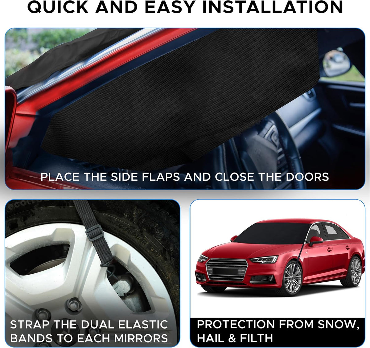 EcoNour Windshield Cover for Ice and Snow | Easy-Install with Adjustable Hooks & Storage Bag | Ice & Snow Protection | Anti-Theft Windshield Covers