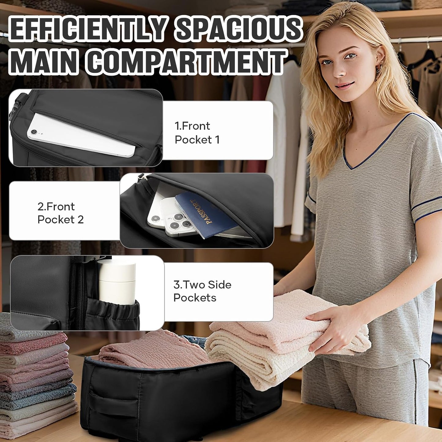 Vacuum Seal Backpack for Travel with Air Pump Waterproof Laptop Carry On Backpack Personal item Travel Essentials Compression Space Saver Bags Storage with Vacuum System Black