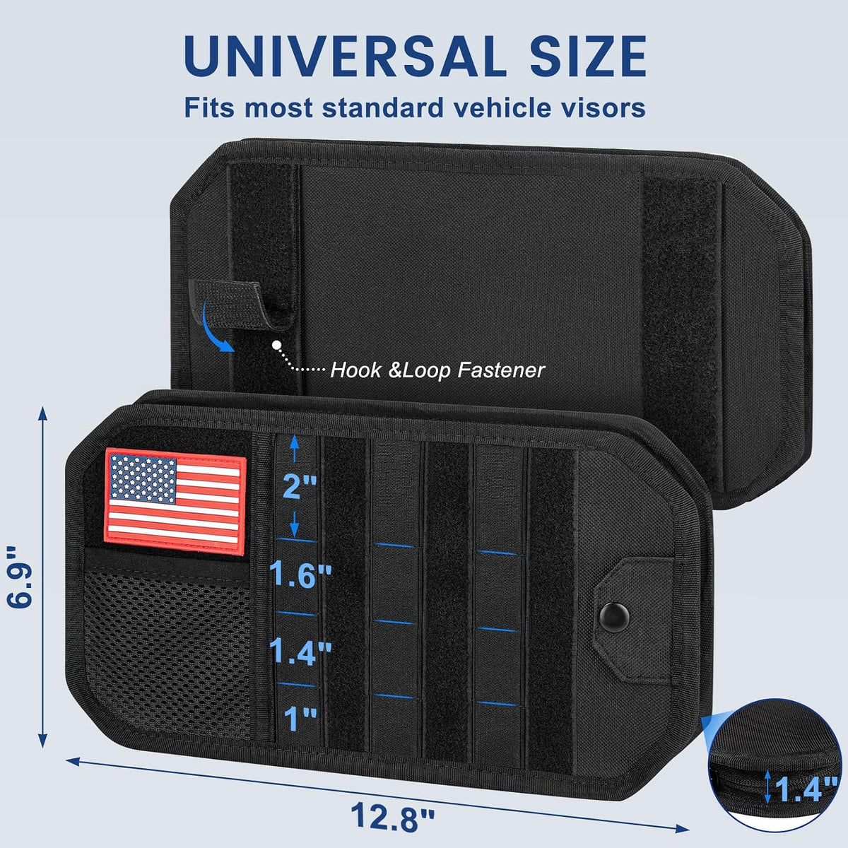 Car Sun Visor Organizer, Multi-Pocket Tactical Visor Storage with Zipper