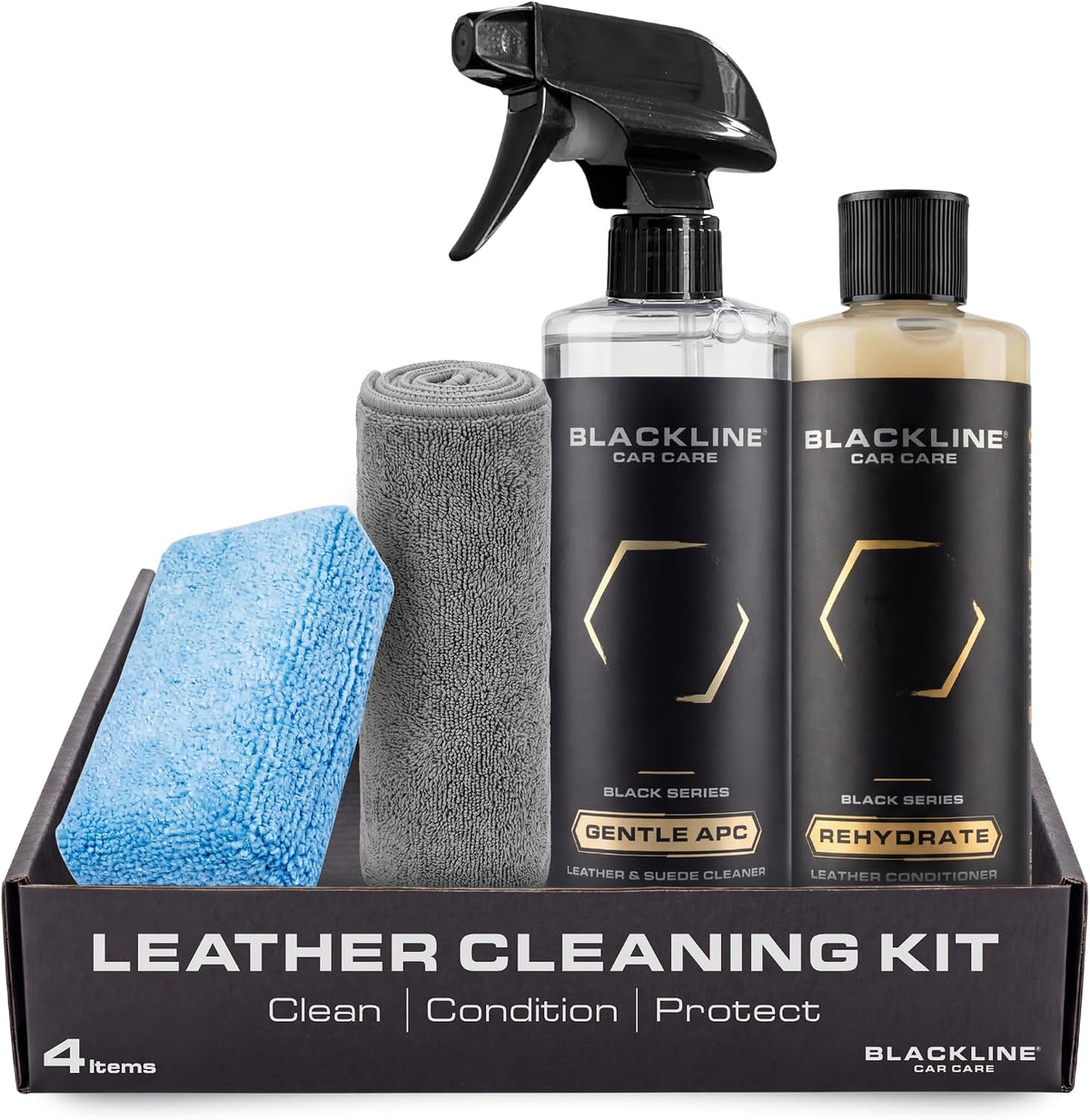 Blackline Leather Kit + Brush, Towel & Applicator - APC & Rehydrate, 5pc