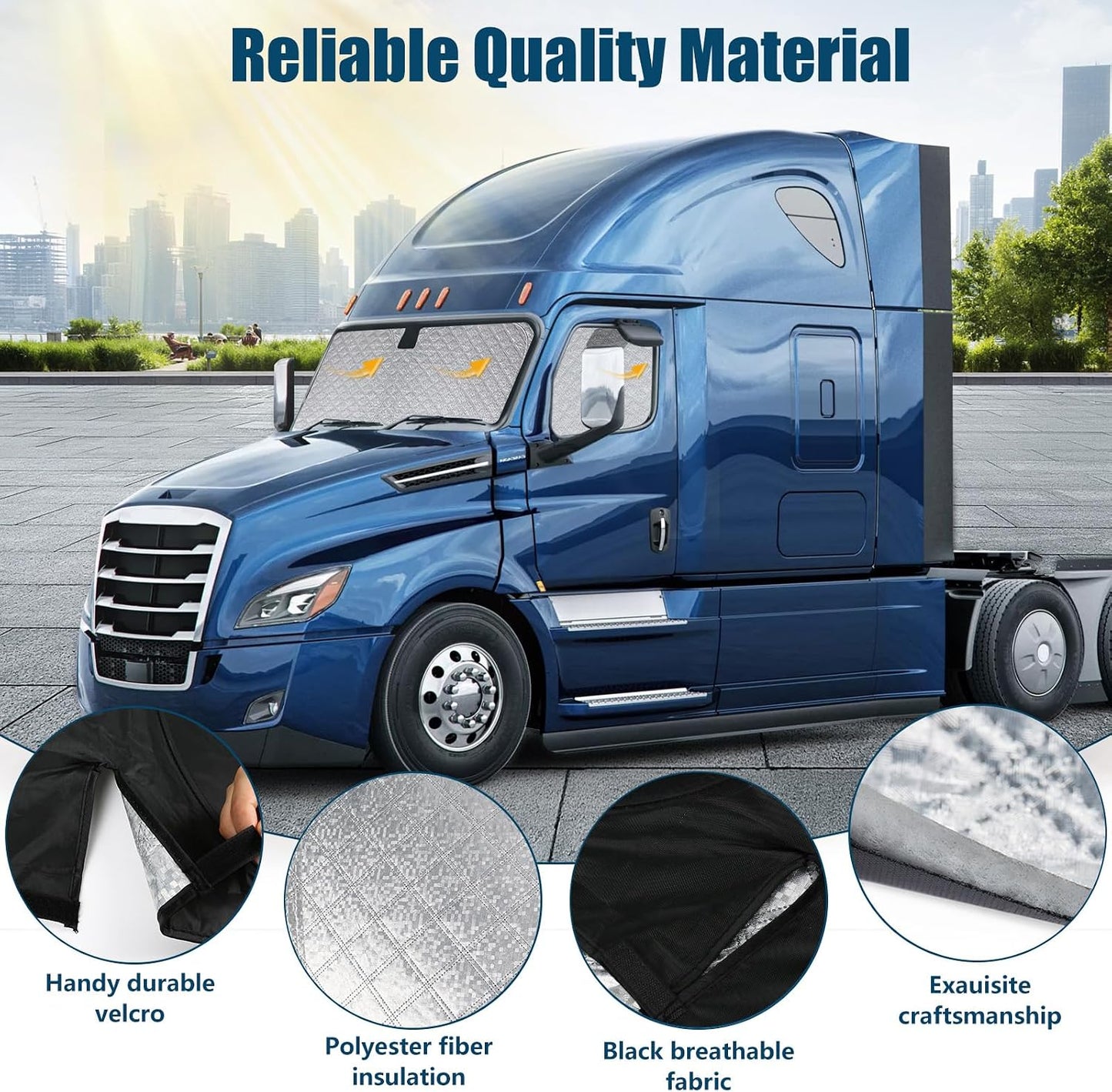 6 Layers Semi Truck Window Shades Custom Fit 2018-2025 Freightliner Cascadia, 3 Set Front Windshield and Side Windows Foldable Sun Protector Privacy Cover