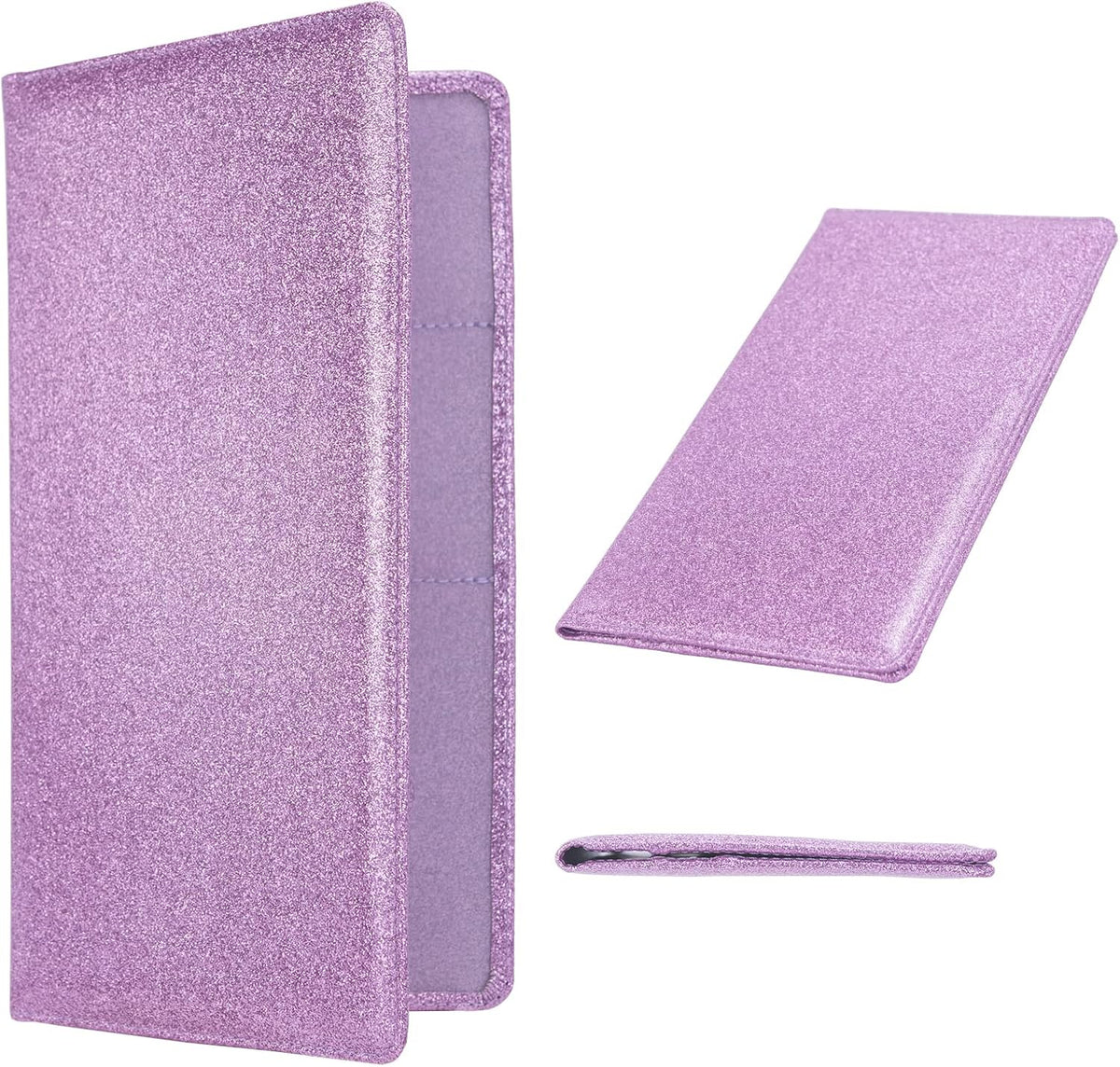 Leather Car Registration and Insurance Holder Magnetic Shut, Glitter Purple