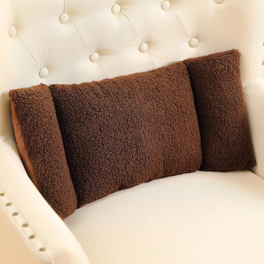 Queekay Fleece Lumbar Support Pillow 3 Section Back Pillow Office Chair for Back Support Comfortable Lumbar Cushion for Car Seat Pain Relief Sofa Rest(Brown)