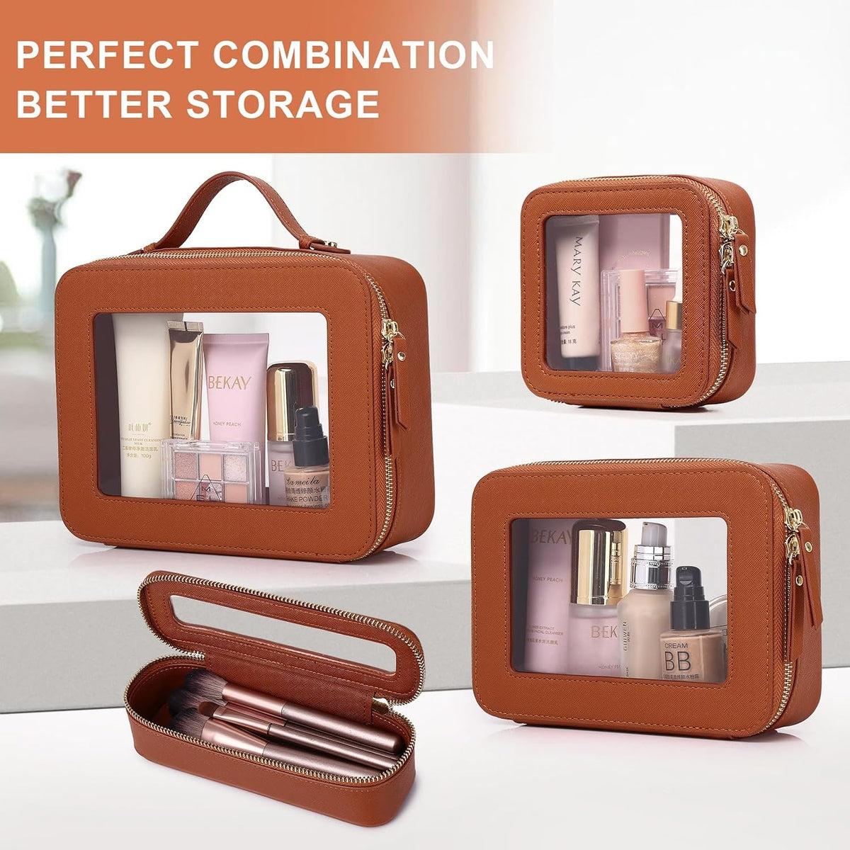 Pinkmik Clear Makeup Bag, (Brown, M)