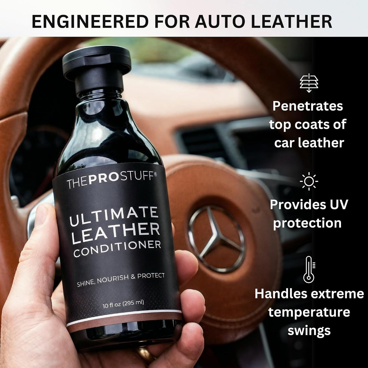 The Pro Stuff® Ultimate Leather Conditioner for Car Interior &amp; Seats | UV Protection, Deep Restoration and Shine | Easy Apply, No-Residue Micro-emulsion Clear Formula | Works on Couch, Jacket, Shoe