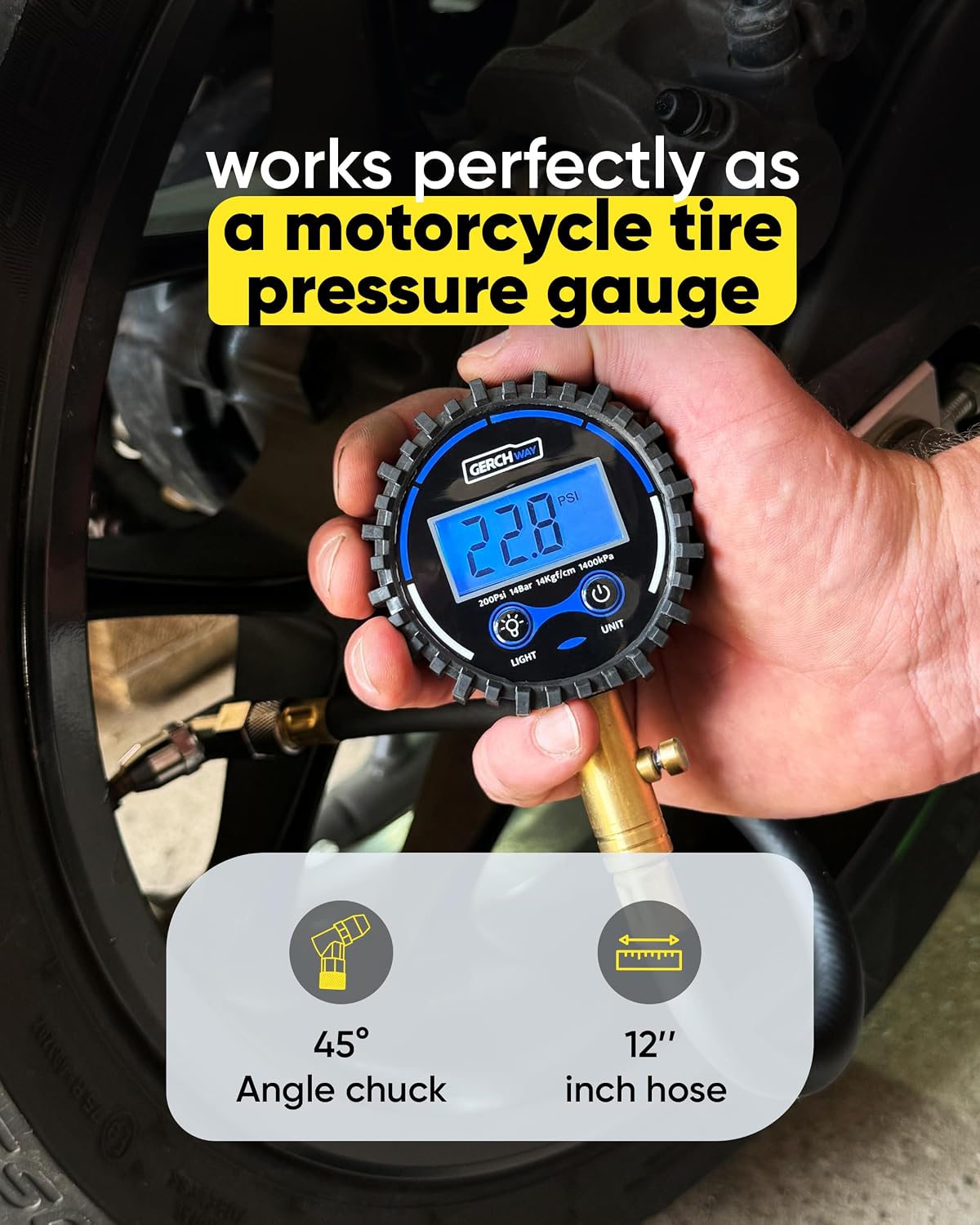 Digital Tire Pressure Gauge 200 PSI - Accurate Air Pressure Gauge for Tires
