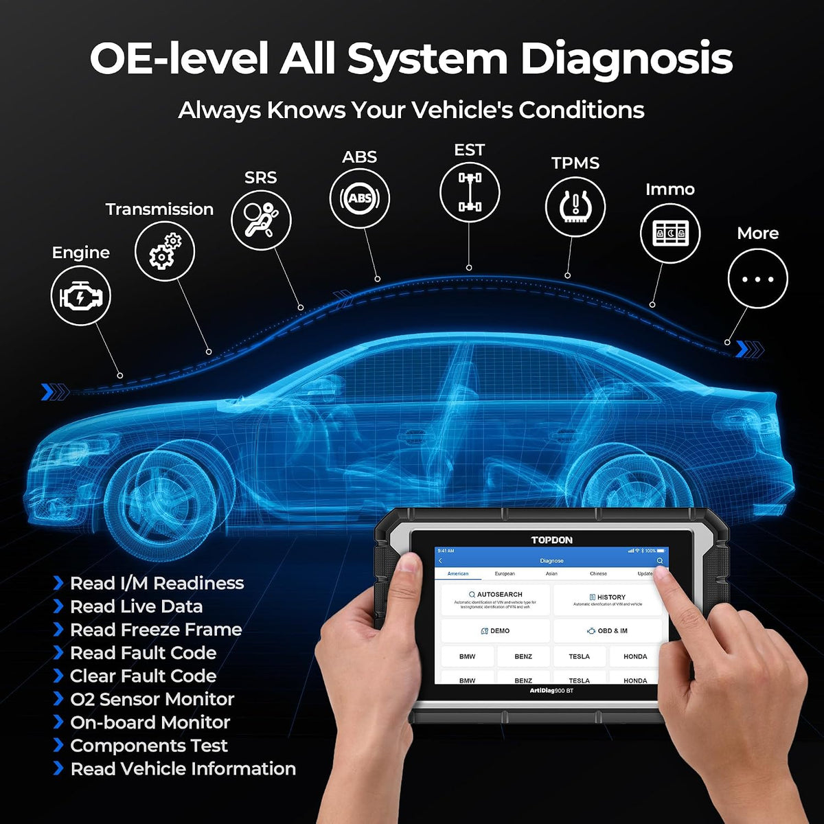 OBD2 Scanner Diagnostic Tool, TOPDON AD900BT Bidirectional Scan Tool with ECU C0ding, 28+ Services, Automotive All Systems Diagnosis Scanner for Car with 2 Years Updates, Active Test