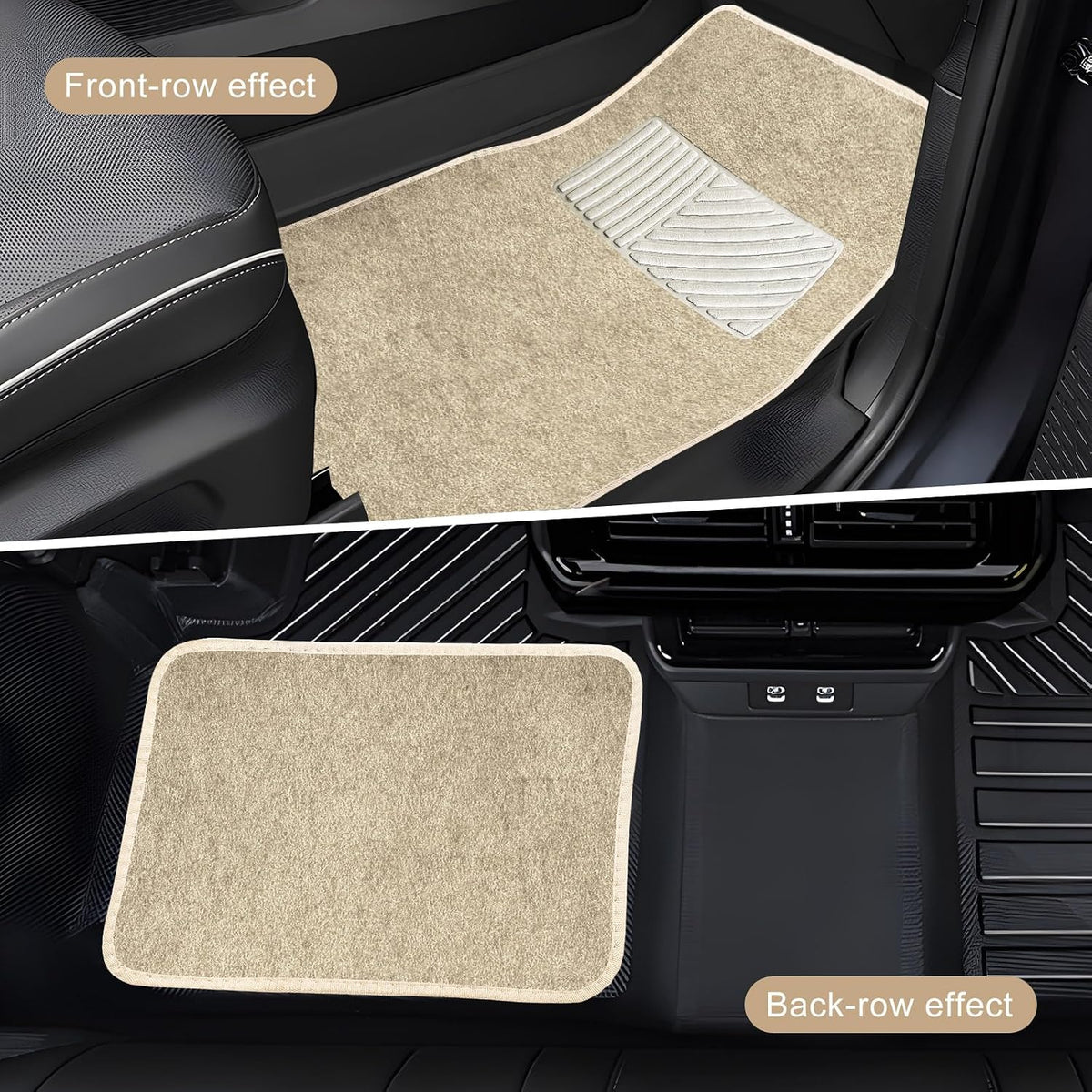 4 PCS Car Floor Mats, Anti-Slip Front & Rear Auto Carpet Pad for All Weather Protection, Waterproof Floor Mat Heavy Duty Protective Pad Universal for Cars Trucks SUVs (Beige)