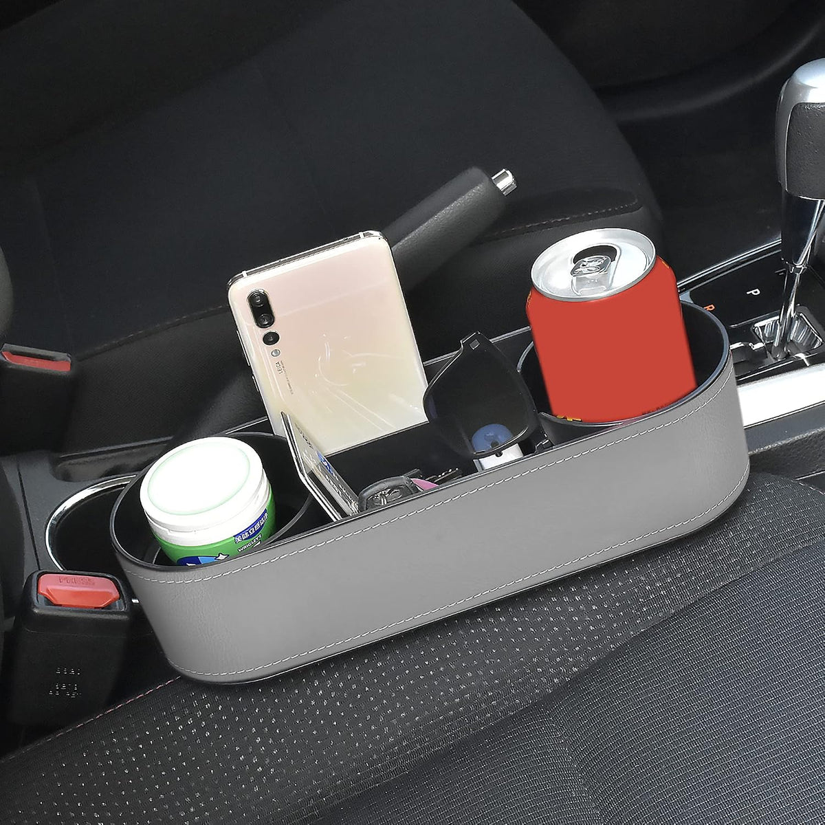 IOKONE Console Side Pocket, Cup Holder for Car, Easy Install, Slim Gray