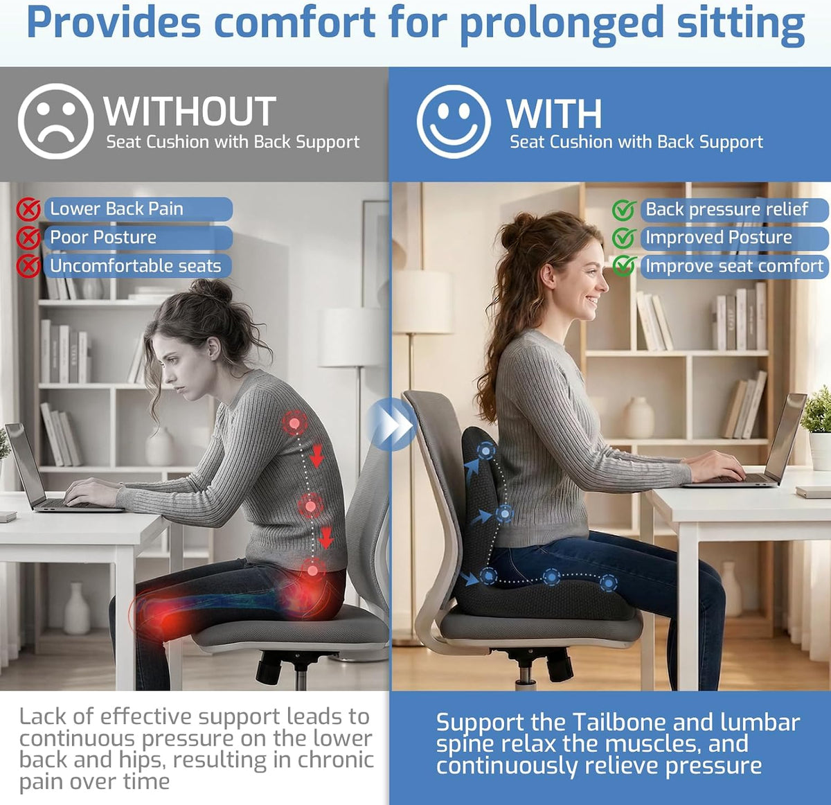 Ergonomic Seat Cushion with Lumbar Support Pillow for Office and Car