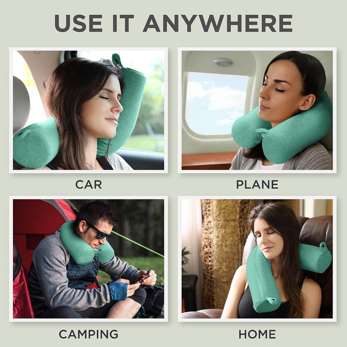 Dot&Dot Twist Memory Foam Travel Pillow, Bendable Neck Pillow for Airplane, Car and Home, 26-Inch Adjustable Roll with Washable Cotton Cover, Green