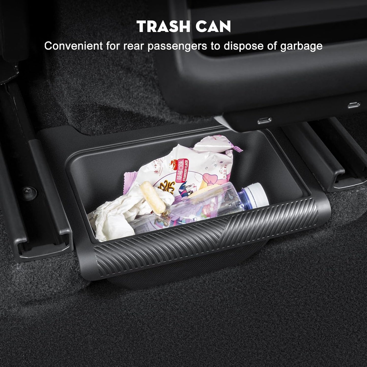 2026 New Model Y Juniper Backseat Trash Can Organizer TPE Storage Box with Anti-Slip Lid Cover Underseat Storage Tray for 2025-2026 Tesla Model Y Juniper Accessories