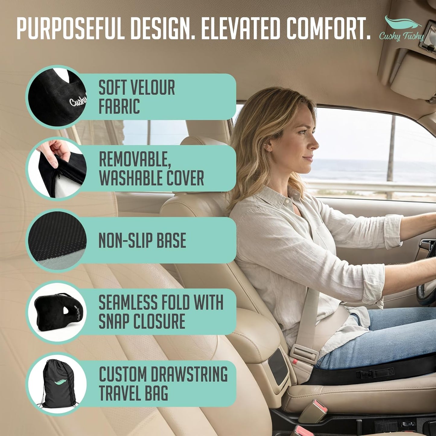 Cushy Tushy Premium Foldable Piriformis Seat Cushion - Piriformis Pain and Sciatic Pain Relief Cushion - for Home & Office Use, Perfect for Travel or Driving