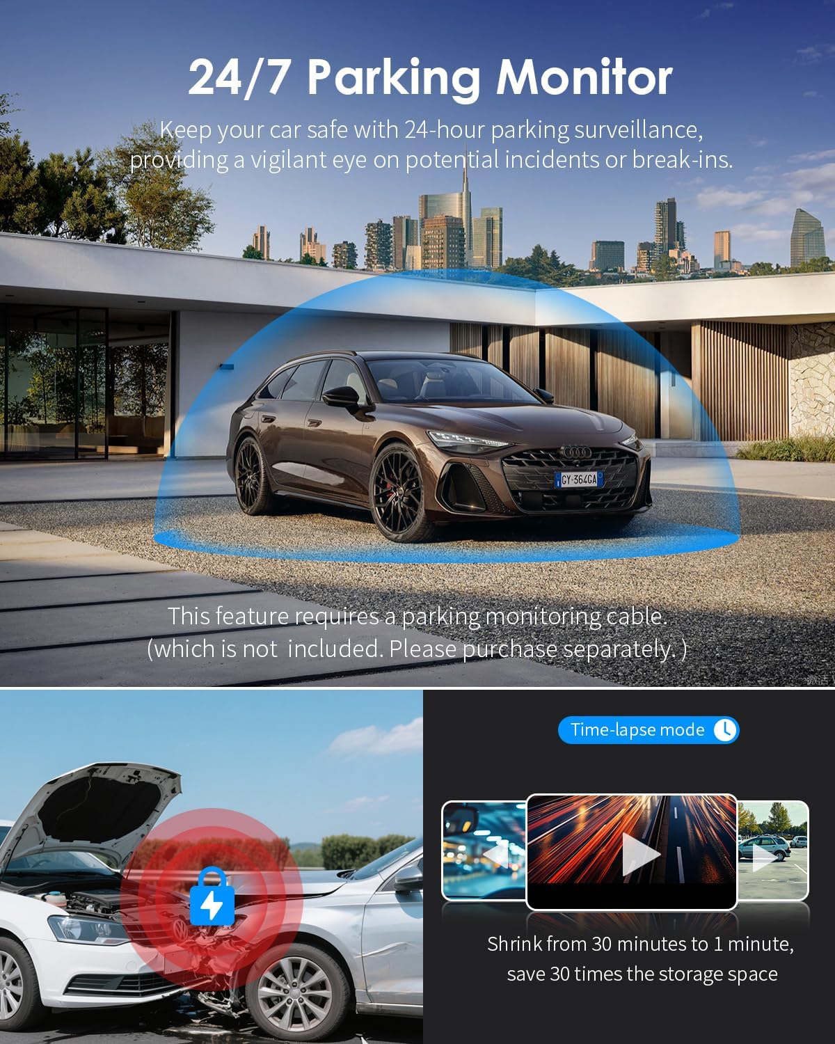 KAWA 3K Dash Cam Front, 360°Rotation, Voice Control, Wi-Fi Dashcam for Cars