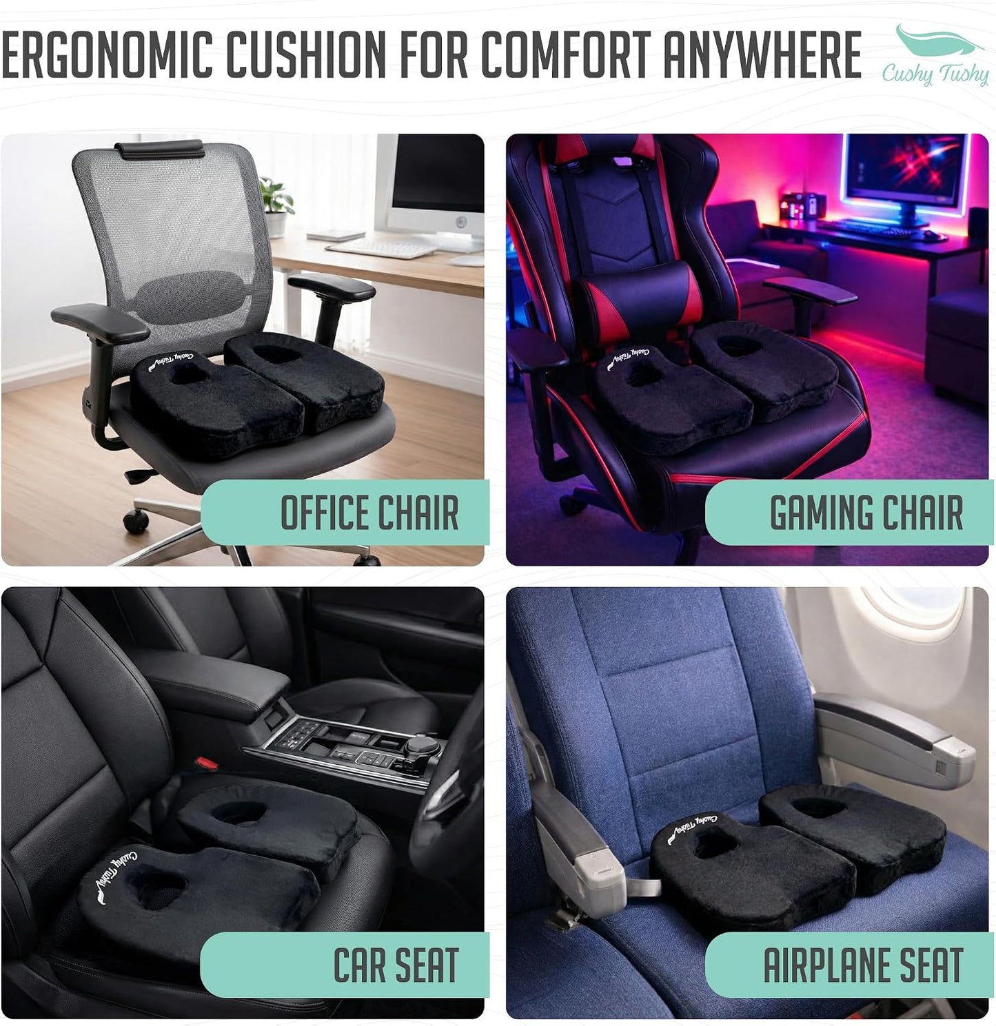 Cushy Tushy Premium Foldable Piriformis Seat Cushion - Piriformis Pain and Sciatic Pain Relief Cushion - for Home & Office Use, Perfect for Travel or Driving