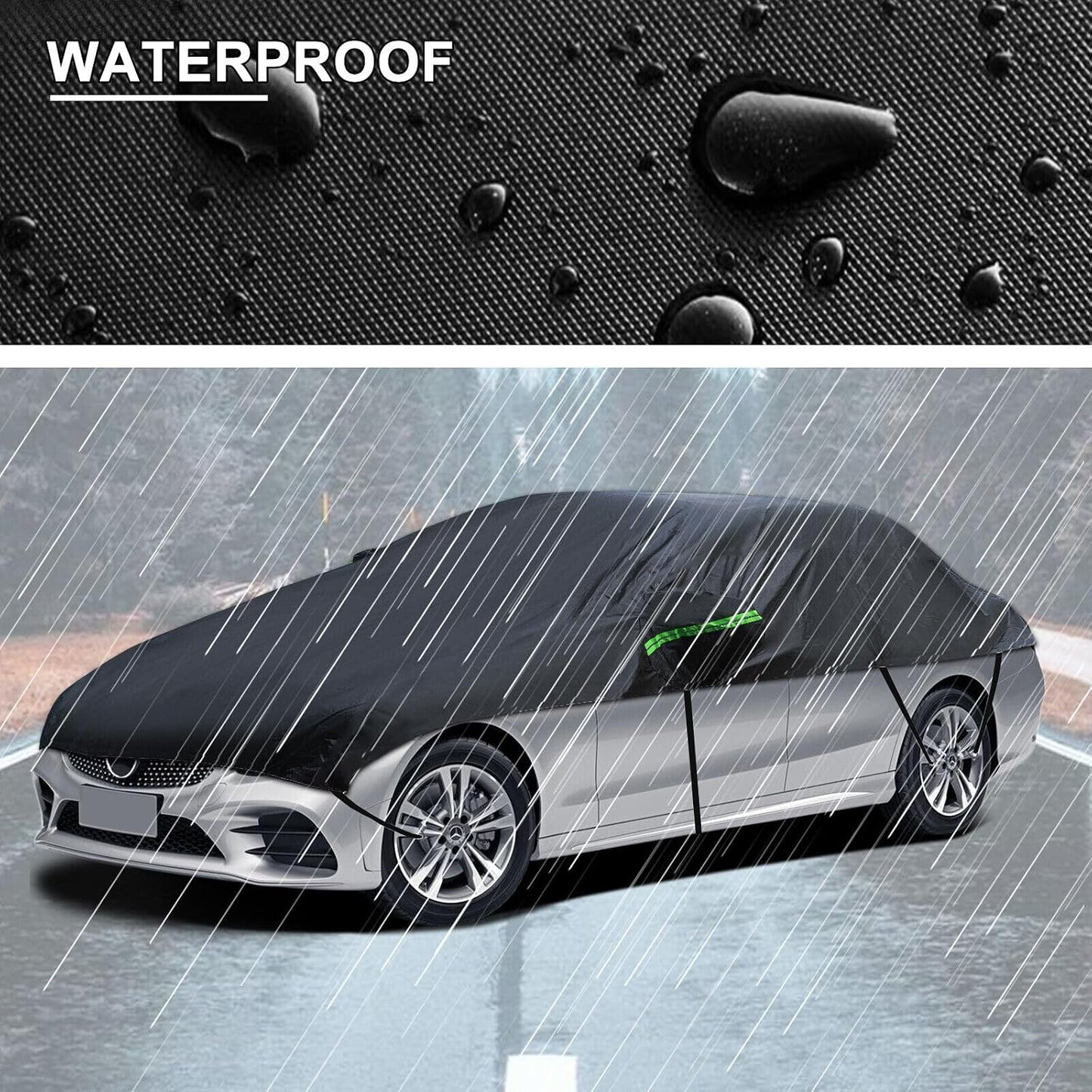 Universal Half Car Cover Waterproof All Weather, Black Car Covers for Automobiles Outdoor Indoor for All Season Waterproof Dustproof Uv Resistant Snowproof Fit for Sedan