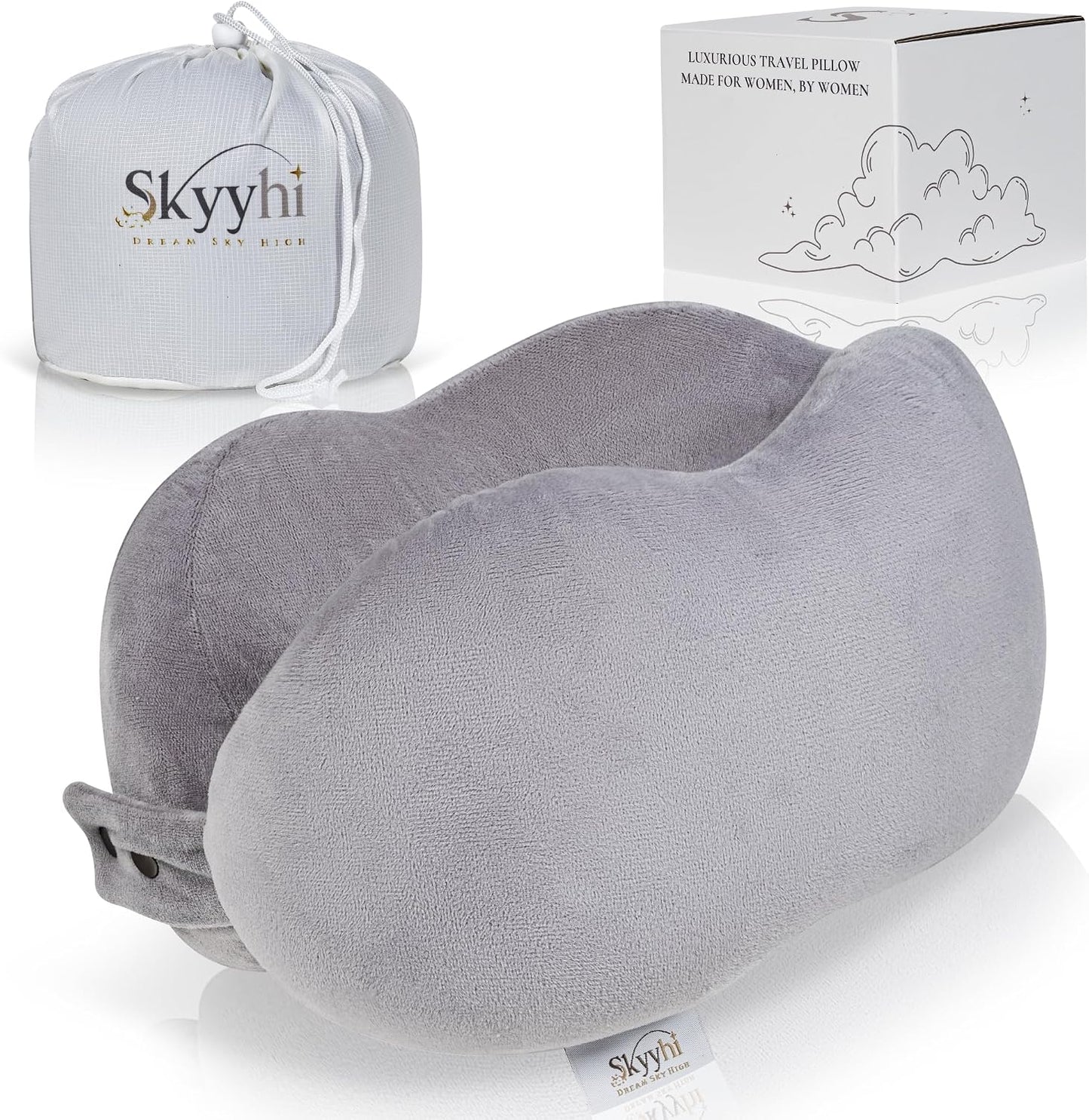 Women's Small Fitted Neck Pillow for Traveling, Memory Foam Travel Pillow, Travel Neck Pillows for Airplanes, Travel Essentials for Flying, Car Essentials for Women, Plane Pillow in Ash