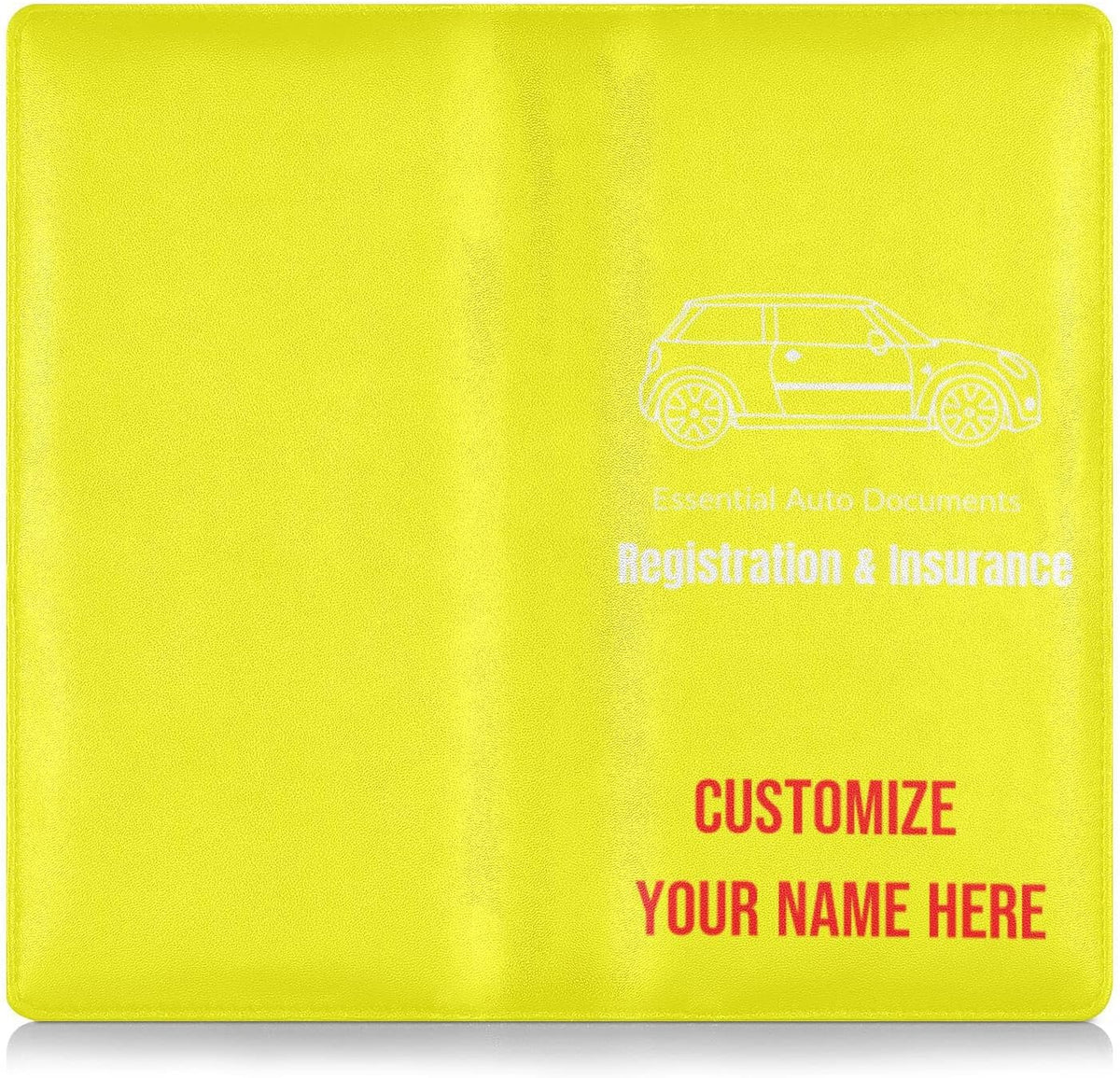 Custom Car Registration and Insurance Card Holder Personalized Leather Glove Box Organize Men Women Wallet Accessories Case for Cards, Essential Document Driver License Yellow