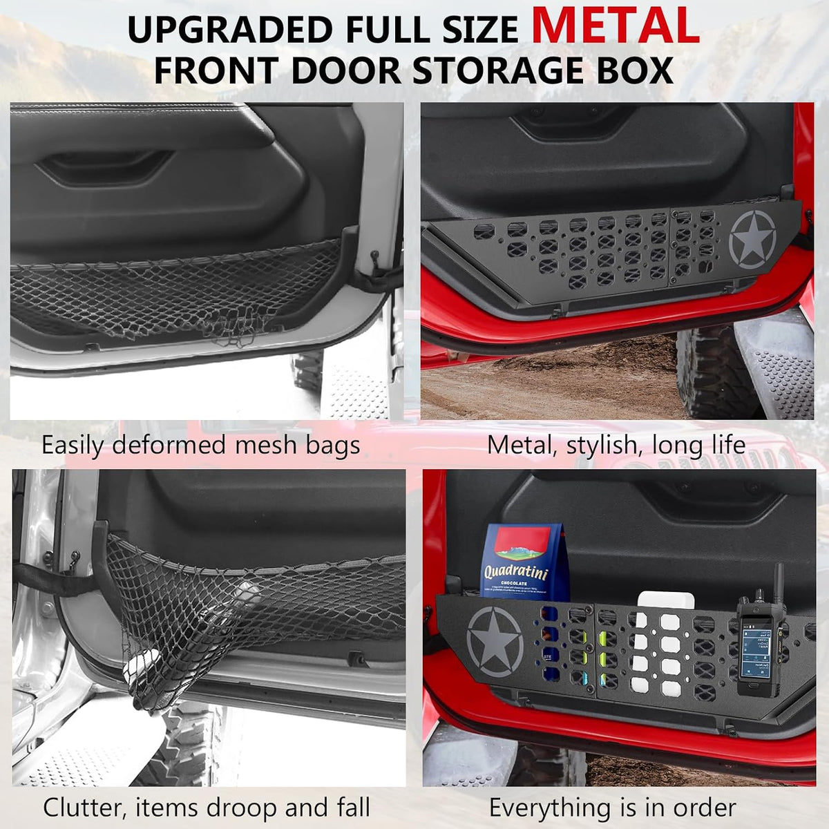 Eamplest Metal Front Door Storage Box for Jeep Wrangler JL JLU 2018-2026