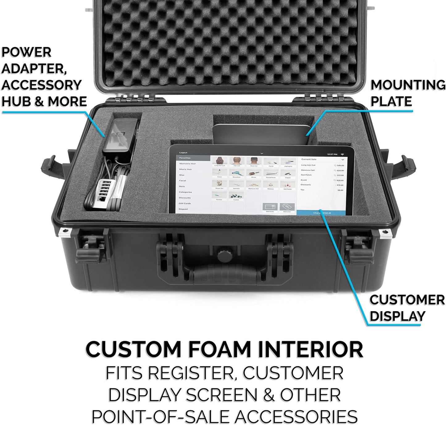 CASEMATIX IPX7 Waterproof Hard Case Compatible with Square Register POS System 1st & 2nd Generation Powered by Square POS, Shockproof Carrying Travel Storage Case for POS Stand, Printer & Accessories