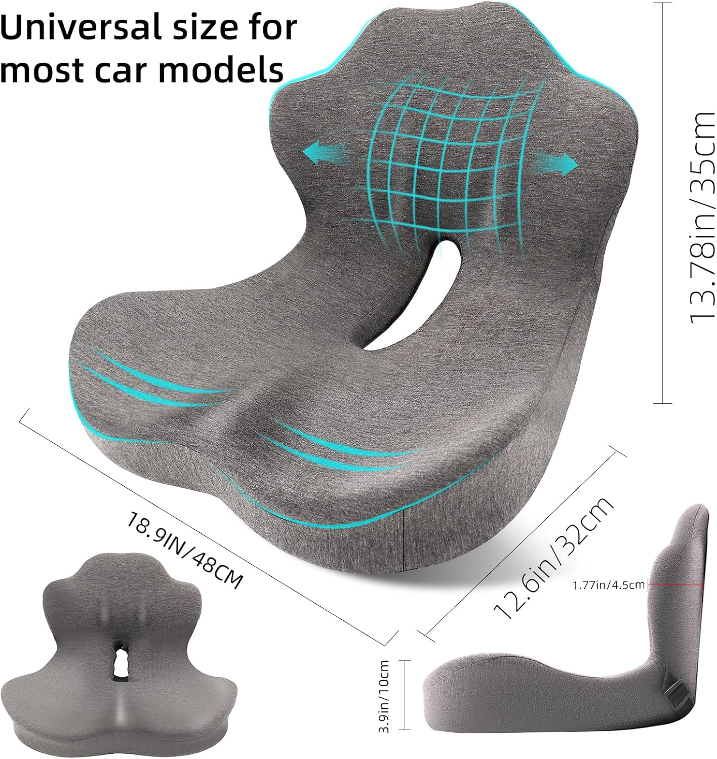 Seat Cushion, Memory Foam Truck Seat Cushion, L-Shaped Ergonomic Design Chair Cushion with Lumbar Support for Back Pressure Relief, for Long Sitting Office Worker and Truck Drivers