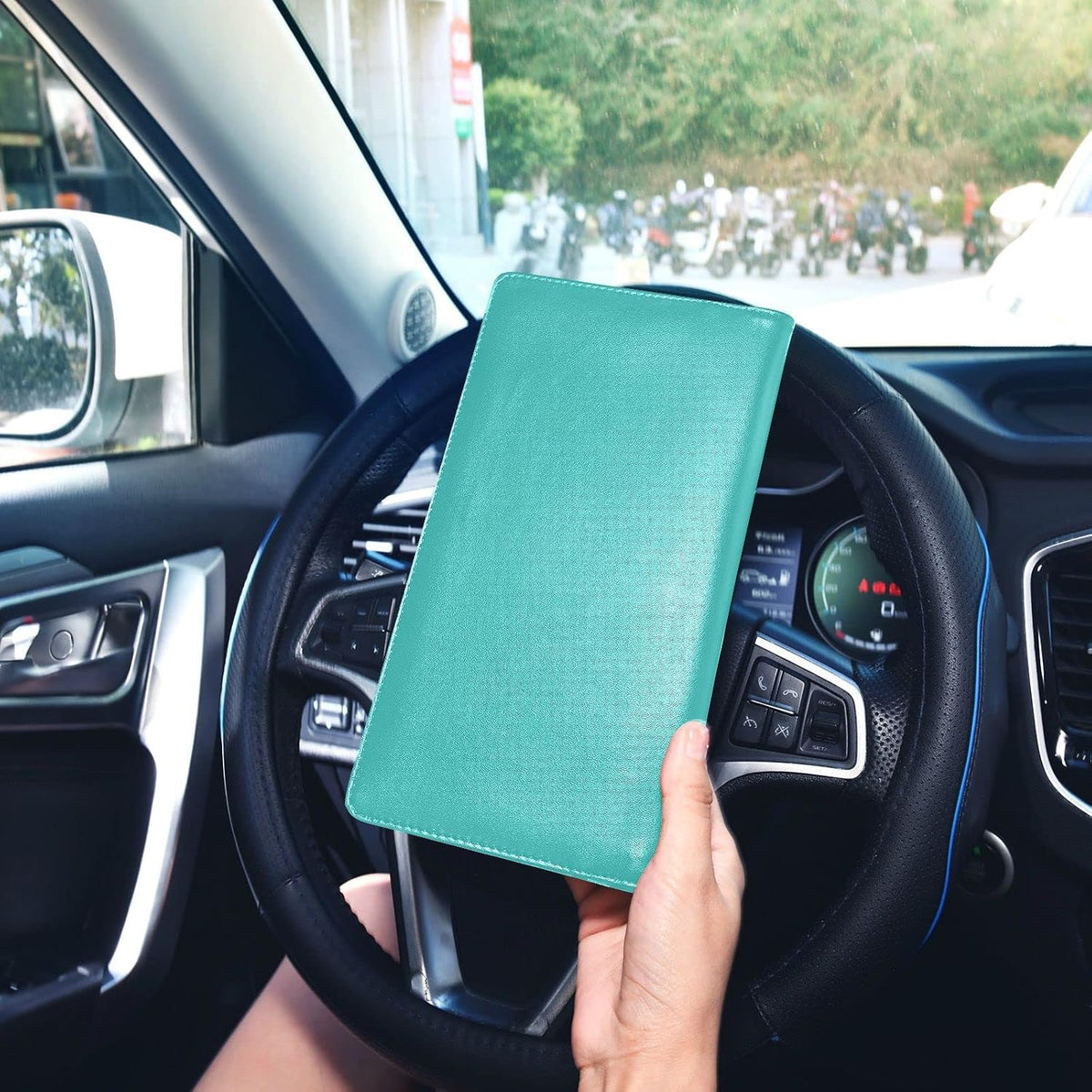 Custom Car Registration and Insurance Card Holder Personalized Leather Glove Box Organize Men Women Wallet Accessories Case for Cards, Essential Document Driver License Turquoise