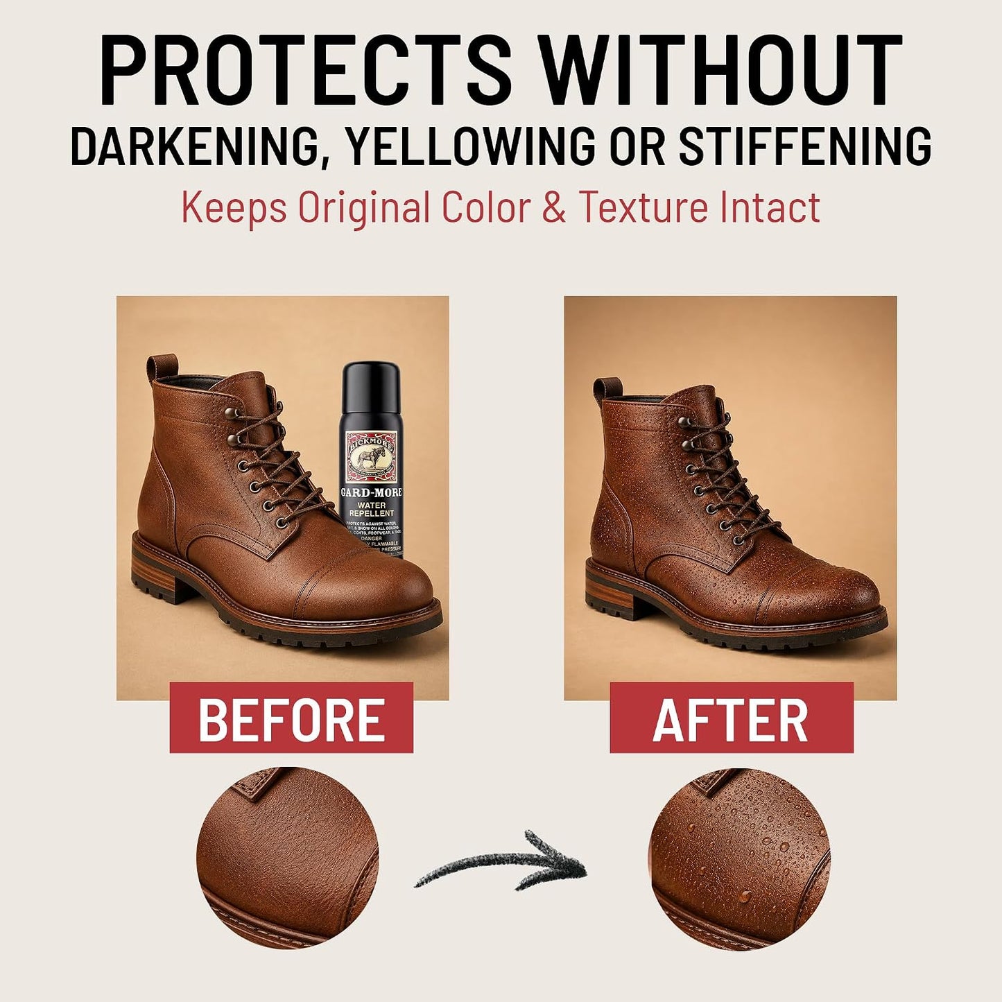 Gard-More Water & Stain Repellent | Leather & Suede Protector Spray | Shoe Waterproof Spray | Heavy Duty Fabric Protector for Leather Boots, Hats, Jackets & UGGs | Won't Darken or Yellow | Made in USA