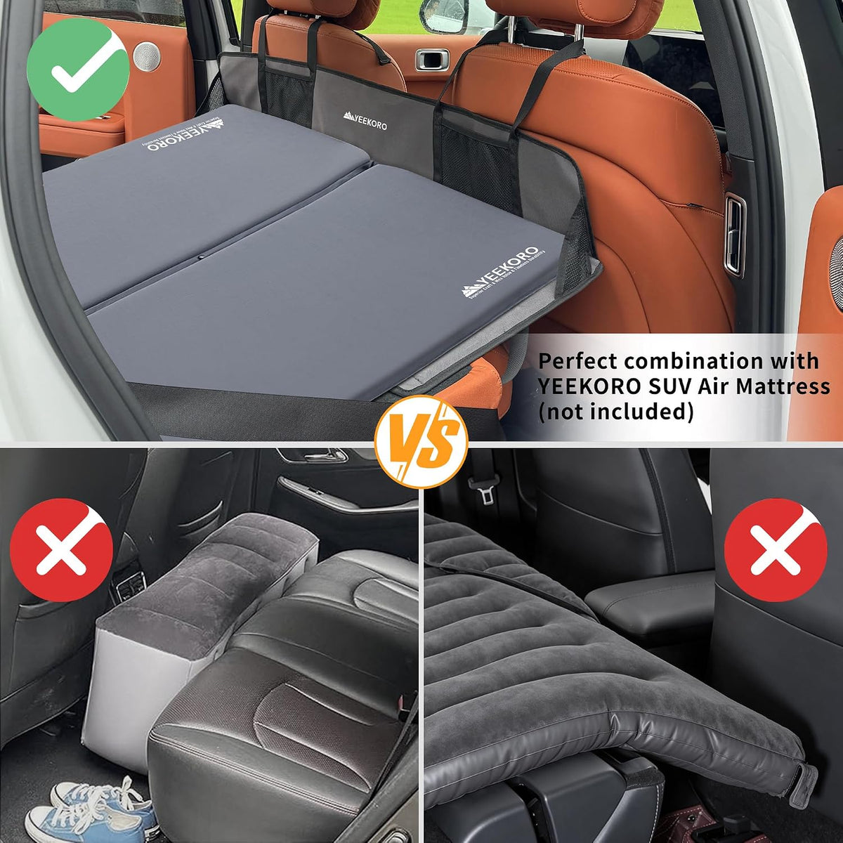 Car Rear Seat Mattress Extension Plate, Foldable Car Back Seat Extender，Portable Mattress for Sleeping, Increase Travel Trunk Space and Car Bed Camping Space for Cars, SUV, Model Y/3