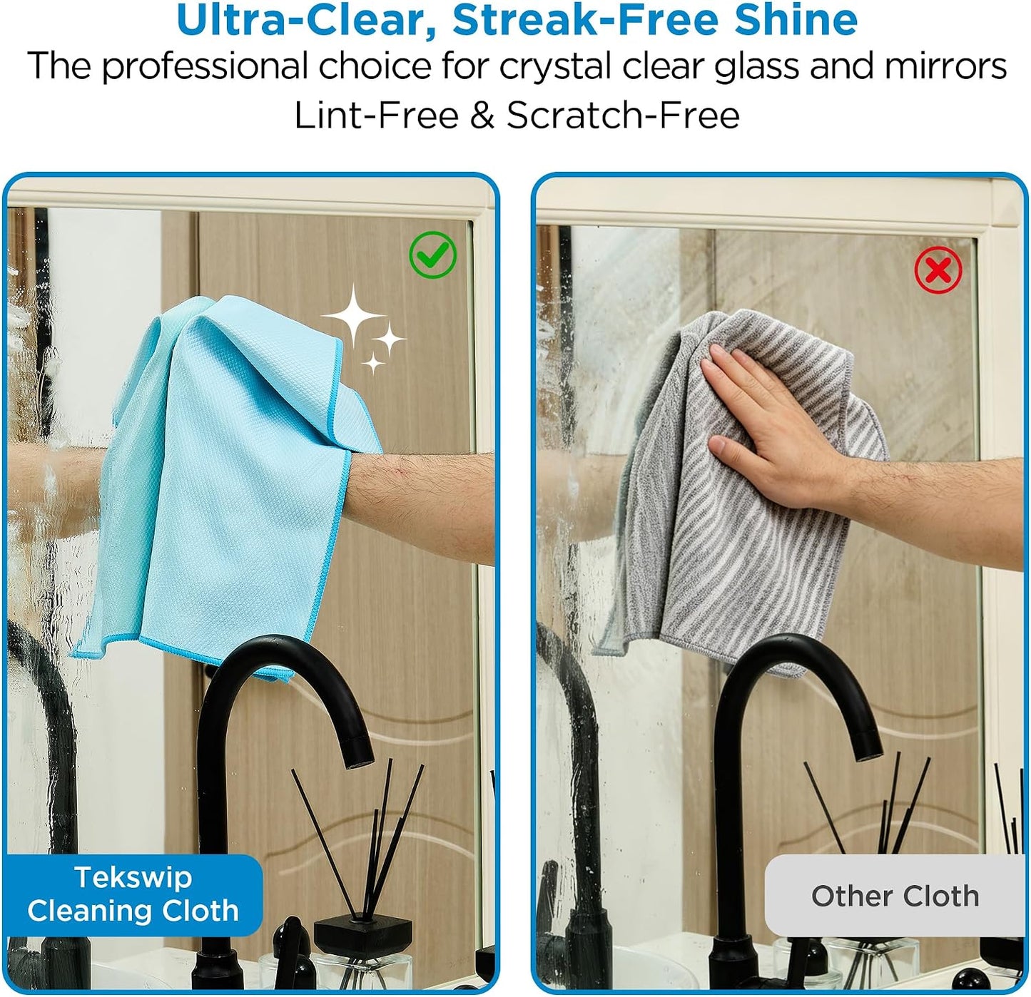 Microfiber Glass Cleaning Cloth, White Purple Blue, 6 Pack | 15.5x15.5 Inches Lint Free Streak Free Stainless Steel Cloth For Window Screen Car