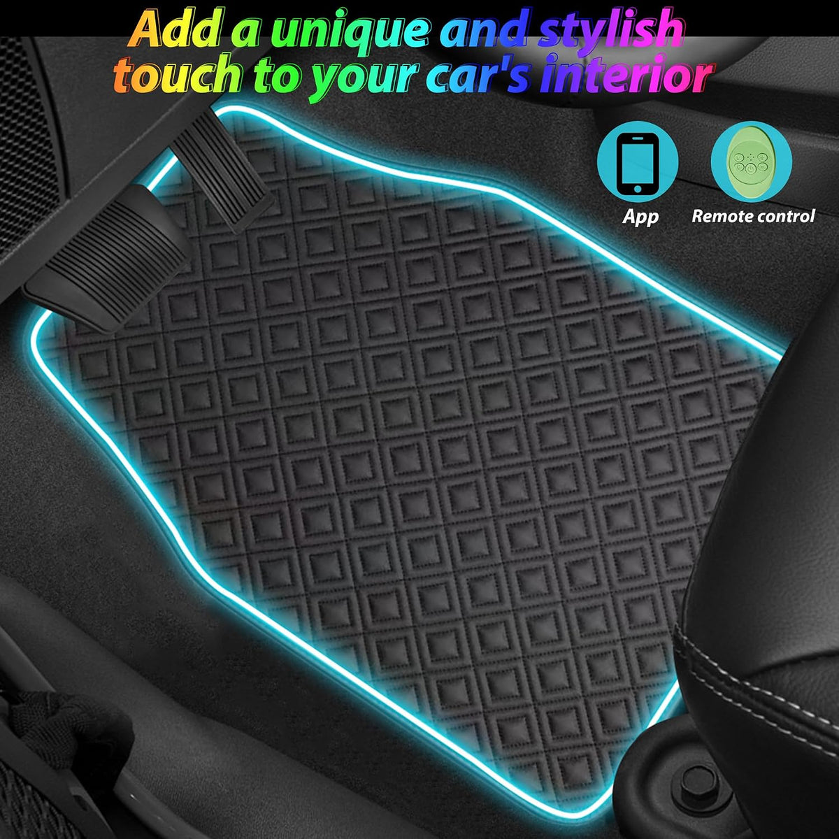 Car Floor Mats with Led Strip Light, Premium Universal Fit Black Automotive Carpet, Interior Car Lights Floor Mats,App Control Faux Leather Anti-Slip Waterproof Neon Car Decor Accessories for SUV Etc.