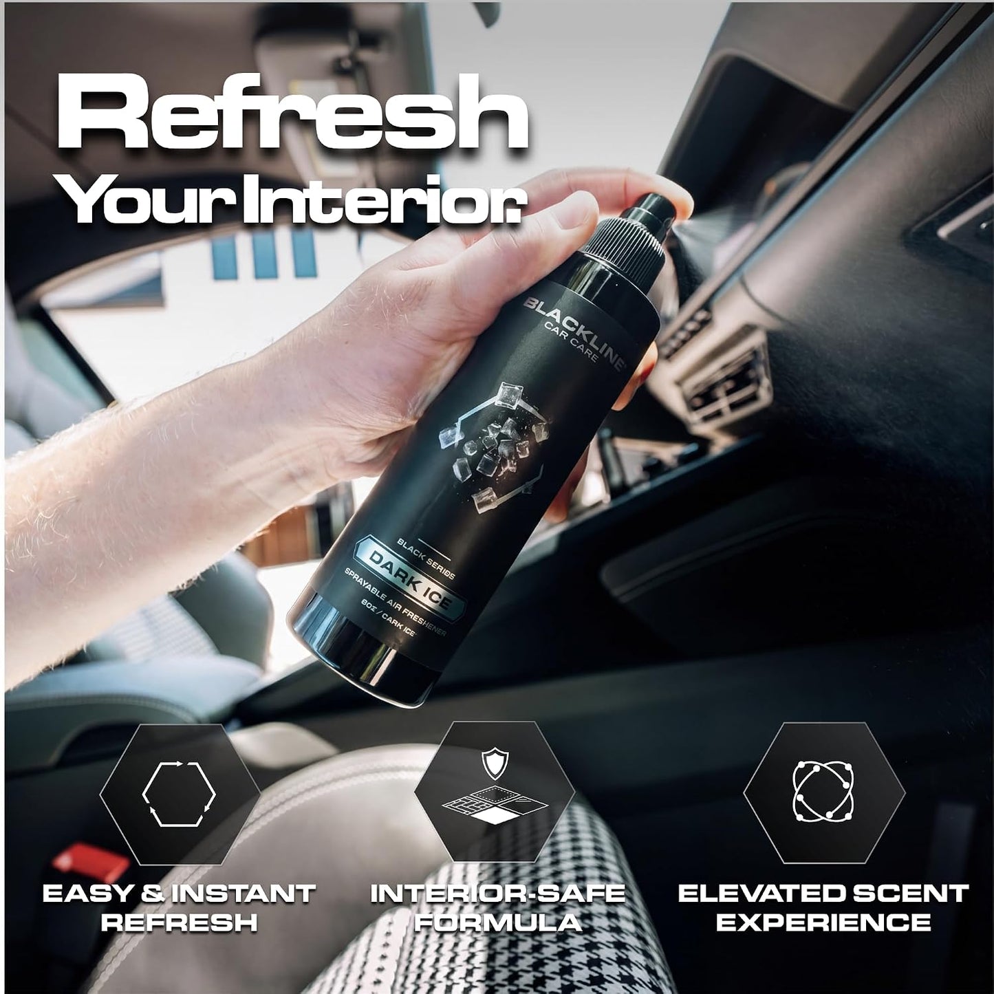 Blackline Car Care - Dark Ice Car Air Freshener Spray, Premium Odor Eliminator for Cars, Trucks, RVs, SUV, or Home Use - 8 fl OZ - Air Freshener - Dark Ice Spray