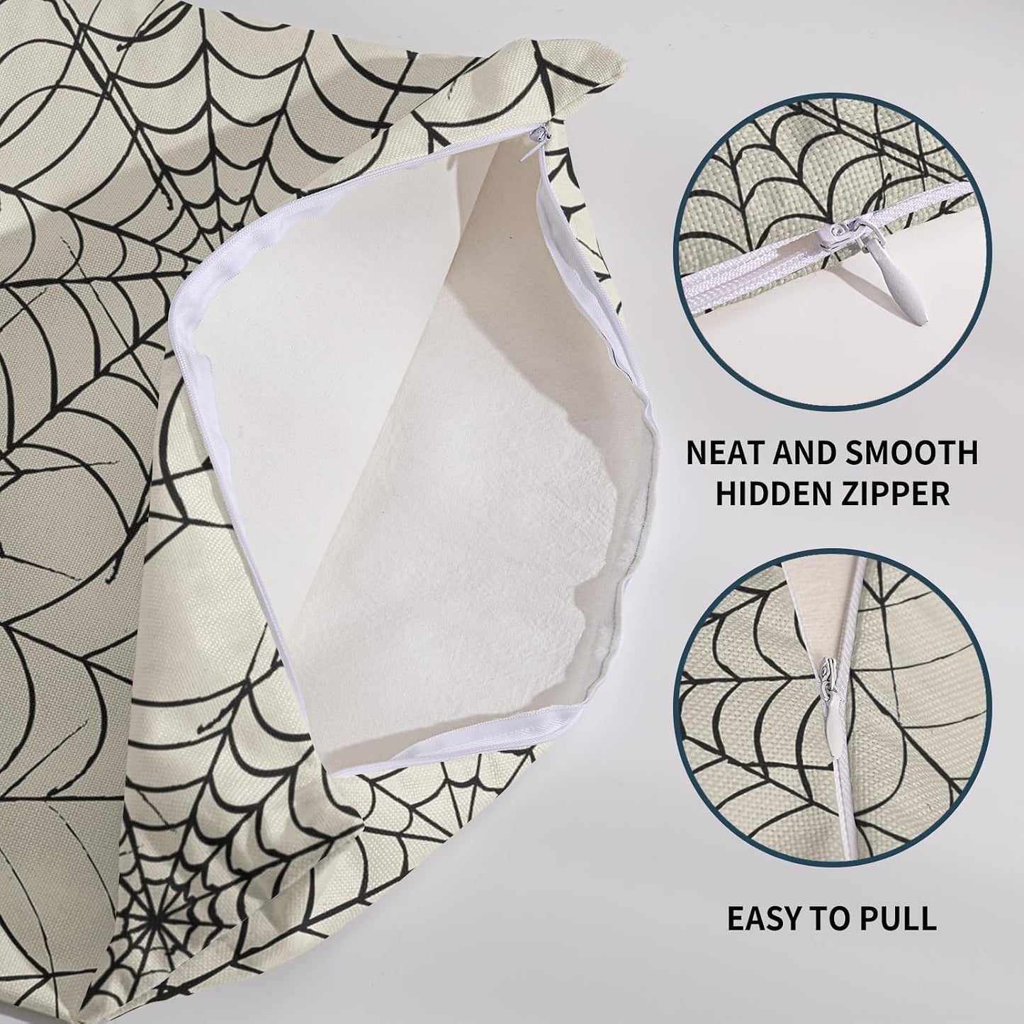Robvobe Cream Halloween Spiderweb Pillow Covers 18x18 Set of 2 Black Web Outdoor Decorative Throw Pillows Halloween Scary Themed Farmhouse Pillowcases Linen Cushion Case Decor for Home Sofa Couch Bed