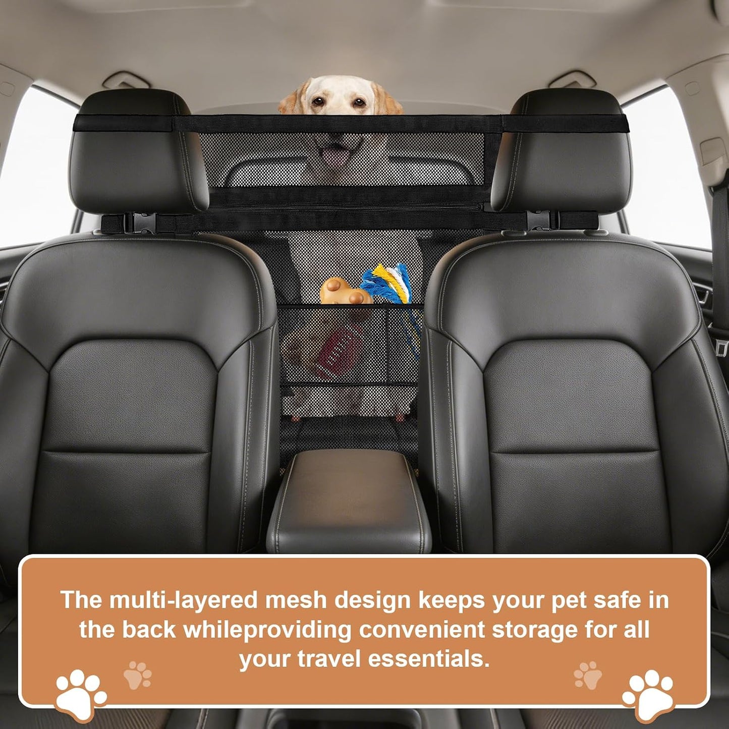 Dog Car Barrier with Mesh Organizer,Pet Safety Divider, Dog Net Easy Install for Cars & SUV,Truck(Upgraded&Heightened)