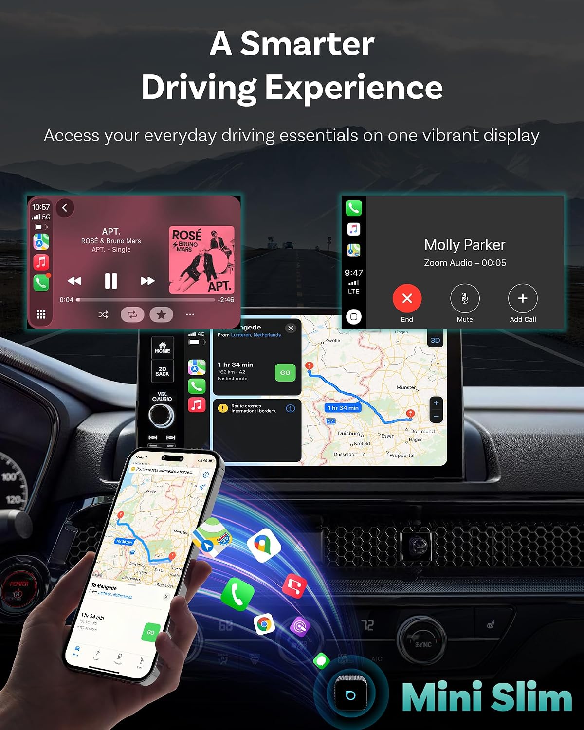 OTTOCAST Mini Slim Wireless CarPlay & Android Auto Adapter Mini Cube 3.0