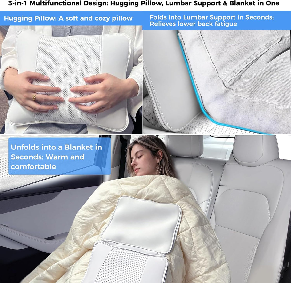 3 in 1 Lumbar Support Pillow Hugging Pillow with Blanket for Tesla