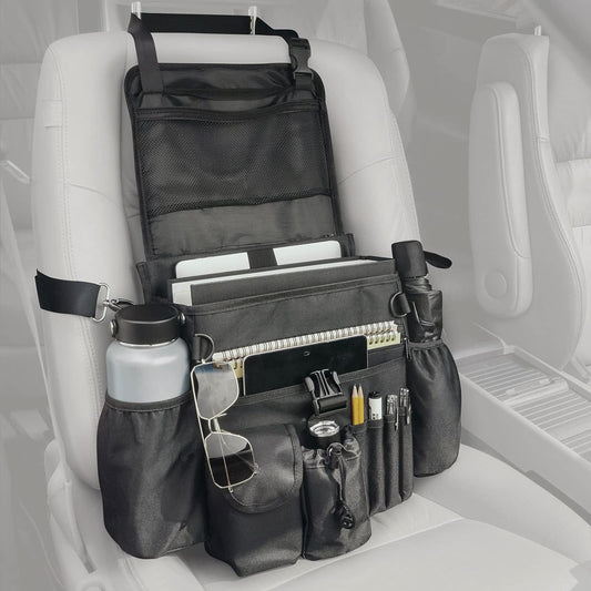 FifthQuarter Car Organizer Front Seat: Portable Large Capacity Car Organizers and Storage With Laptop Storage Adjustable Strap Seat Organizer Universal For Police | Driver | Office | Travel | Truck