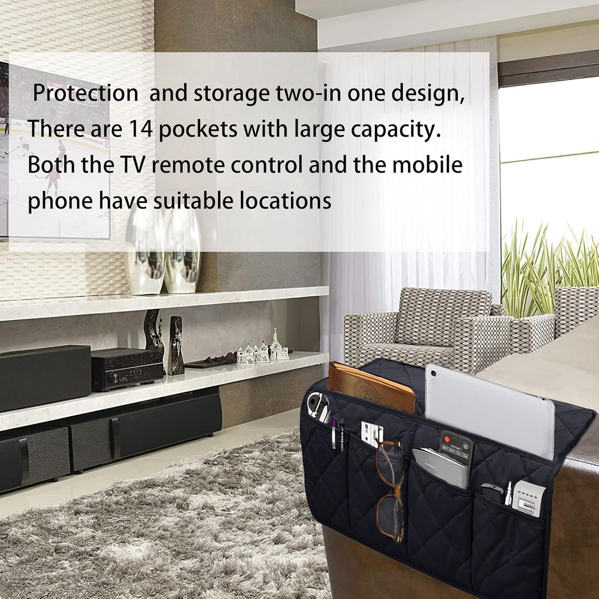Armchair Caddy for Recliner - Sofa Armrest Organizer with 14 Pockets