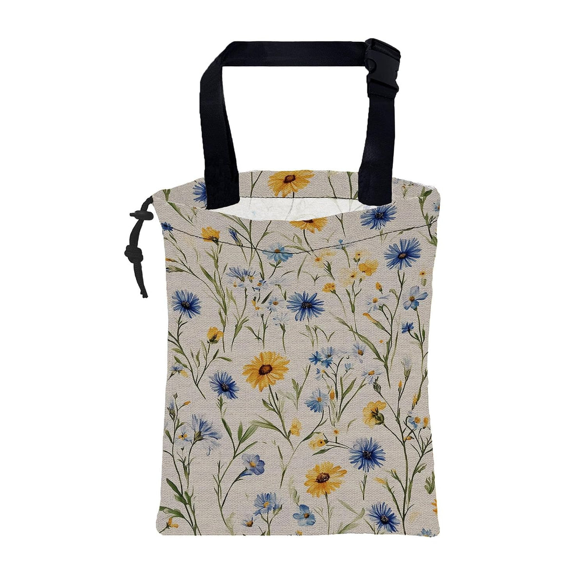 Car Garbage Bag Abstract Blue and Yellow Flowers Hanging Canvas Car Trash Bag Drawstring Car Back Seat Organizer for Car Back Front Seat Console with Adjustable Buckle
