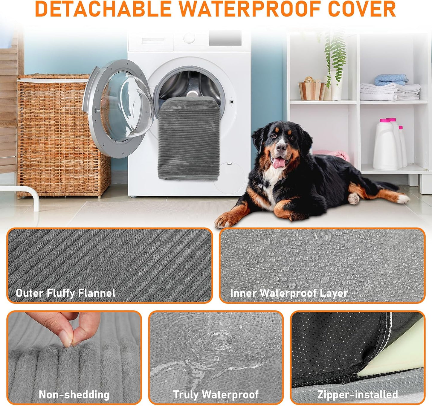 Backseat Dog Bed Mat, 2in Waterproof Dog Bed for Car, 23.5x51in | Fits Sedan & Compact Suv, 2-Inch High-Resilience Foam, Removable Cover, Machine Wash, Suitable for Travel, Camp, Home, Grey