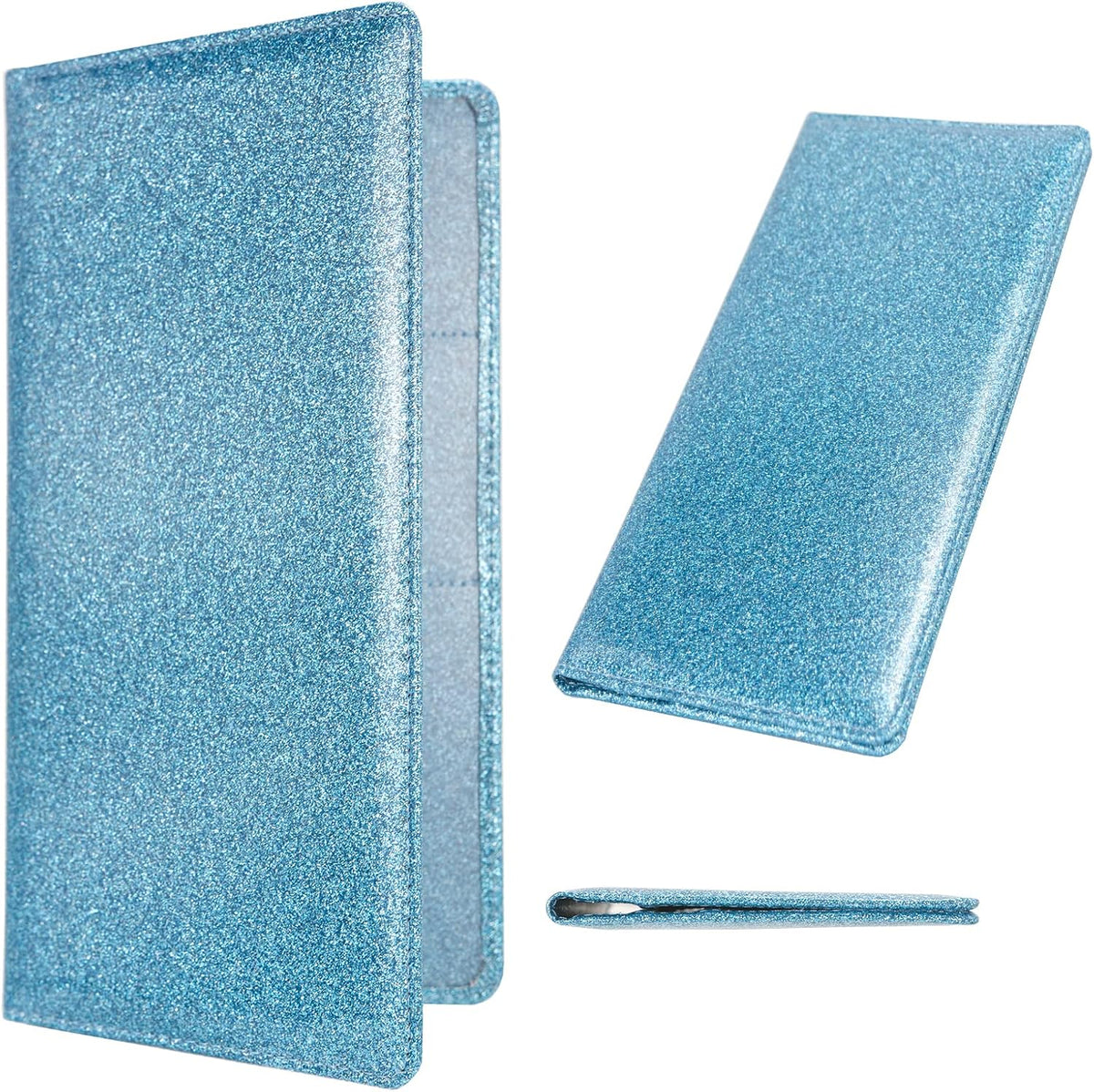 Leather Car Registration Insurance Holder Magnetic Shut, Glitter Light Blue