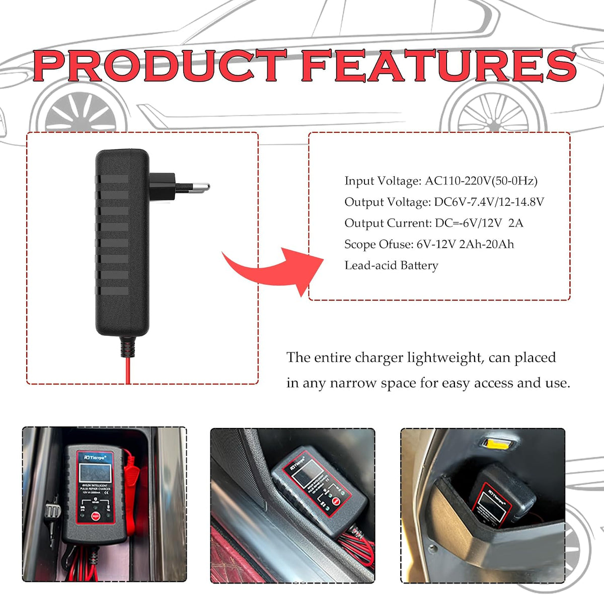 Trickle Charger for Car Battery 12V/6V,Smart Automatic Motorcycle Battery Charger with SAE Cable,Universal Battery Maintainer Car Accessories for Most Cars Trucks Motorcycles