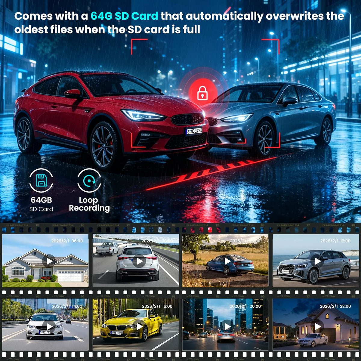 4 Channel Dash Cam 360° View Front Rear Inside & Left Right,Dash Camera FHD 2K+1080Px3 for Car, 8 IR Lamps Night Vision, APP, WiFi, GPS, G-Sensor, 24/7 Parking Mode, with a Free 64GB SD Card