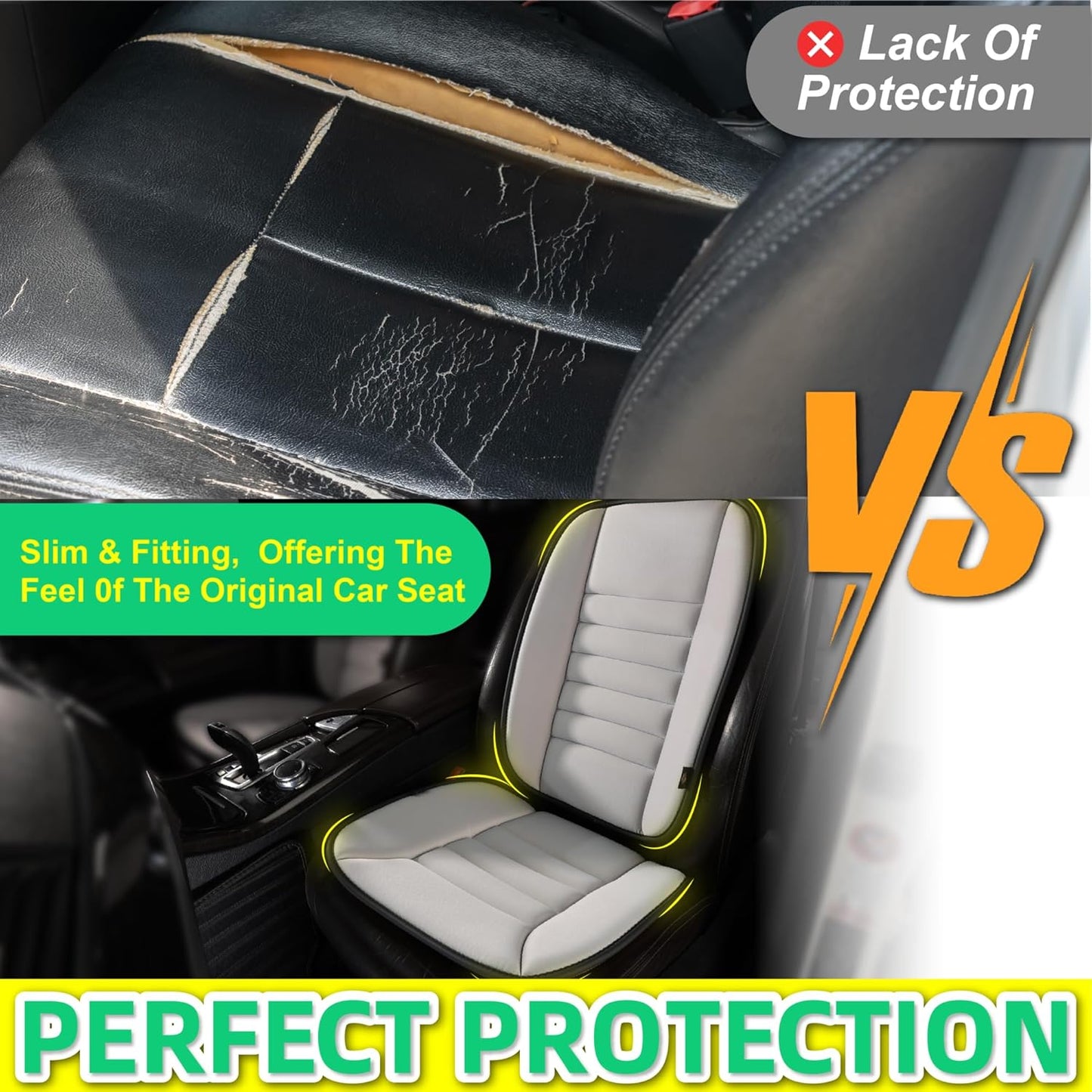 kingphenix Car Seat Cushion with Back Support Pillow, Memory Foam, Gray | Memory Foam Car Cushion for Long Driving, Truck, Office Chair, Tailbone and Lower Back Support