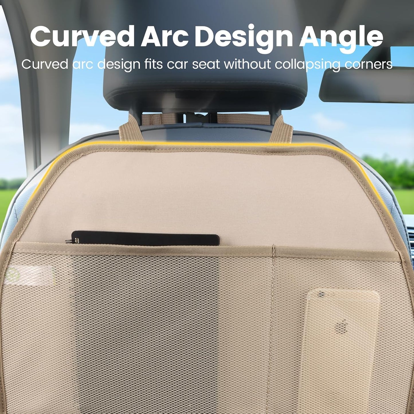 Viaviat Car Seat Protector Large Kick Mat 2 Pack Durable Water Resistant Auto Seat Back Covers with 2 Mesh Pockets Protection Against Dust Mud Scratches (Beige-A, 2-Pack)