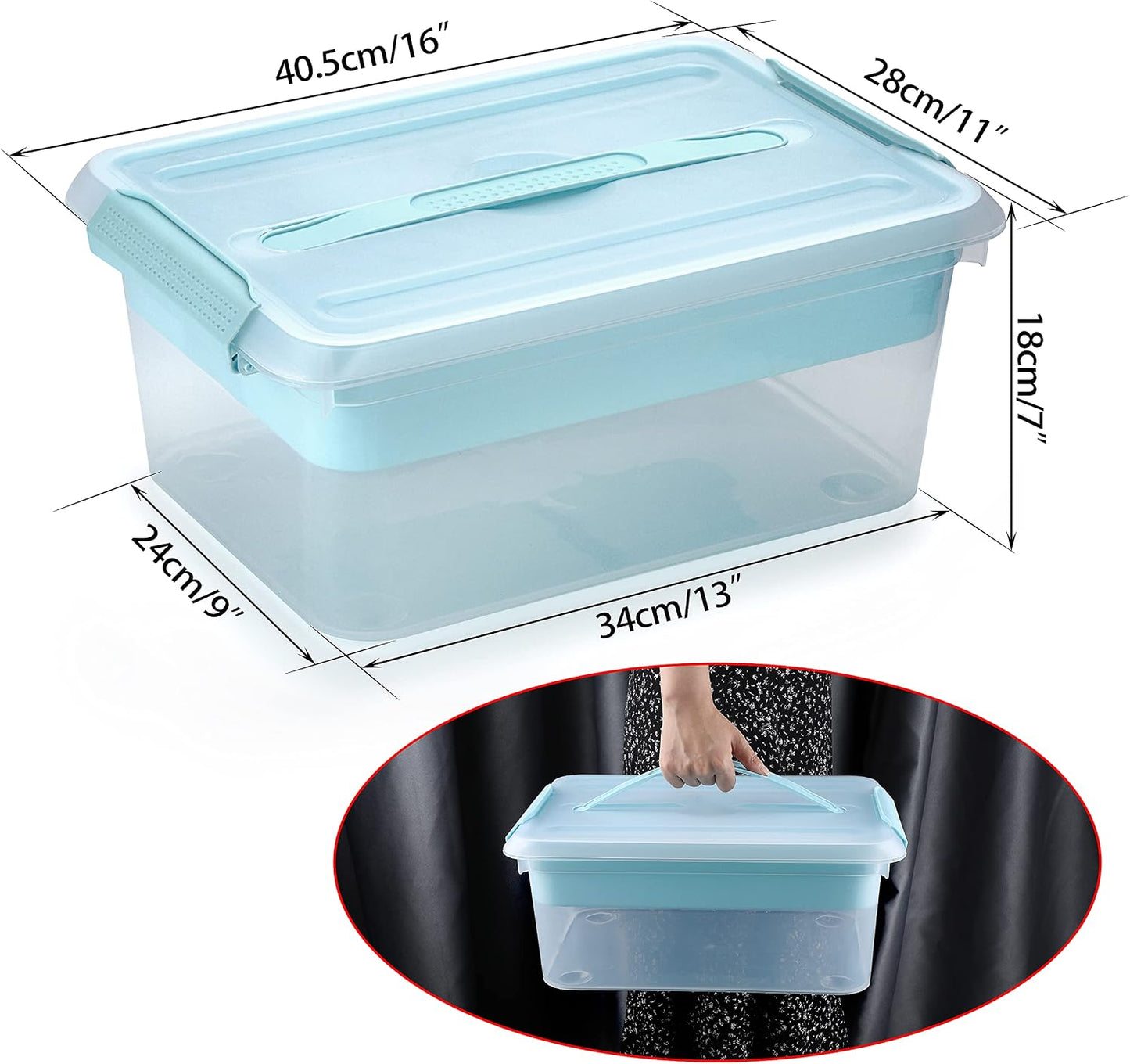 BTSKY Stack & Carry Box, Clear Plastic Storage Container Stackable Home Utility Box with Removable Tray Multi-Purpose Storage Bin for Organizing Stationery, Sewing, Art Craft Supplies(Blue)