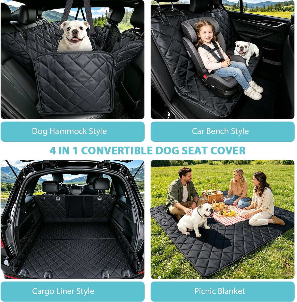 Dog Car Seat Cover for Back Seat | Mesh Window & Safety Belt | 100% Waterproof Dog Hammock for Safe Travel with Side Door Protectors | Non-Slip, Scratchproof Pet Rear Seat Cover for Car, SUV,Truck