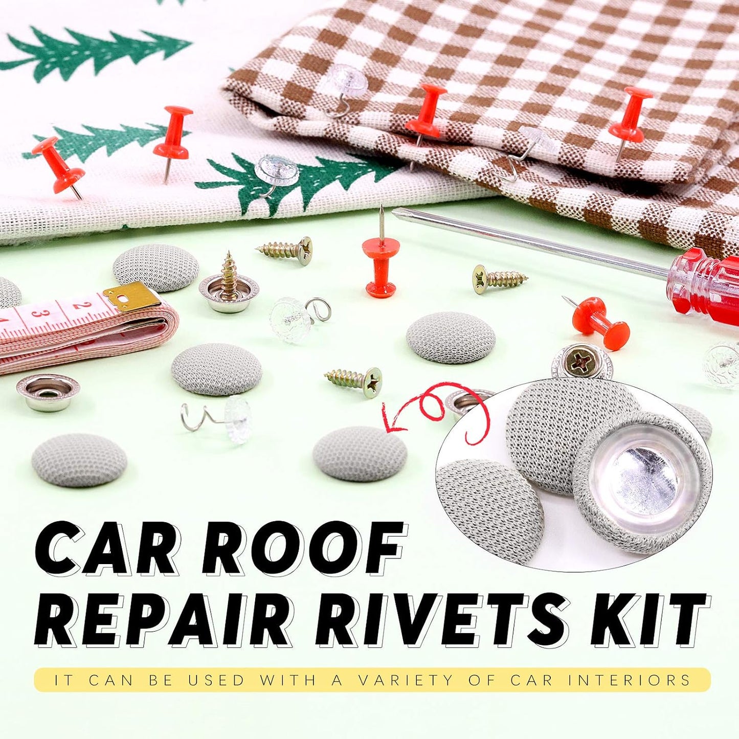 Swpeet 272-Piece Gray Car Roof Headliner Repair Kit with Rivets, Things and Installation Tool, Bed Skirt Pins and Retainer Design for Car Roof Flannel Fixed