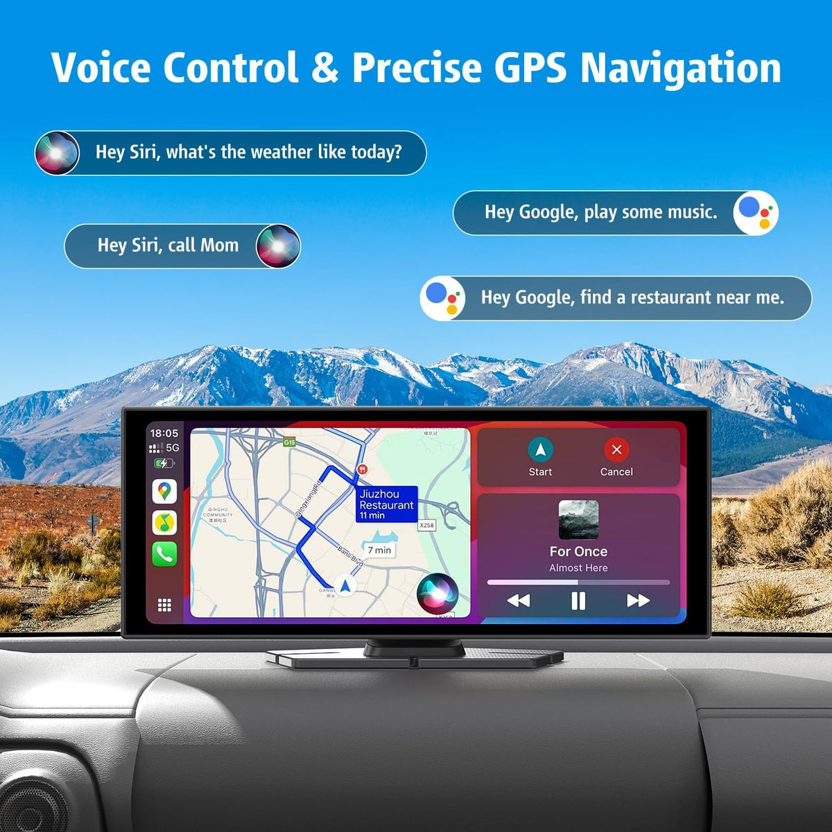 Portable Wireless CarPlay Screen, 10.26" Fully Laminated IPS Touch Screen Car Stereo with Wireless CarPlay & Android Auto, 4K Front Dash Cam,1080P Backup Camera,Super Link,Plug & Play
