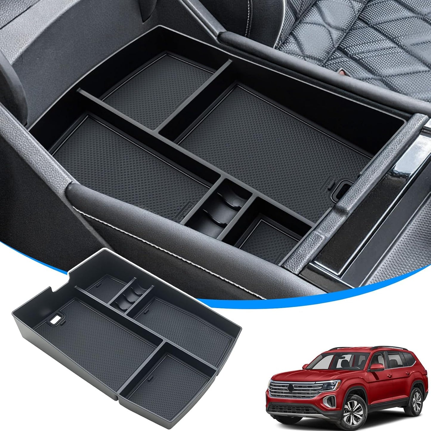 TOPINSTALL 26 New Console Organizer Compatible with 2024-2026 VW Atlas/Atlas Cross Sport Accessories, Armrest Box Storage Console Tray with Coin Holder Insert Interior Accessories