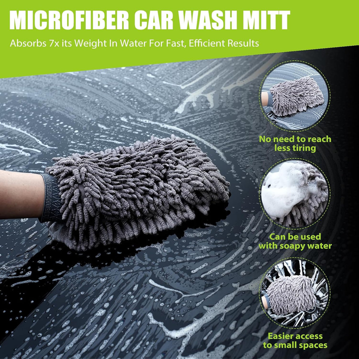 TTRCB 2 Pack Car Drying Towel, 1300 GSM Microfiber Towels for Cars (36" x 24" & 16" x 16"), Car Wash Mitt, Ultra-Absorbent, Streak Free, Car Wash Kit, Car Cleaning Detailing Supplies for SUVs, Trucks